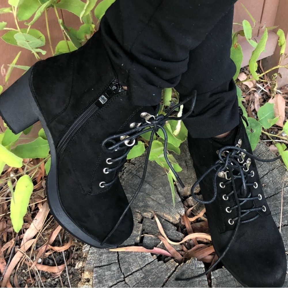 Chunky Black Lace Up combat style Boots